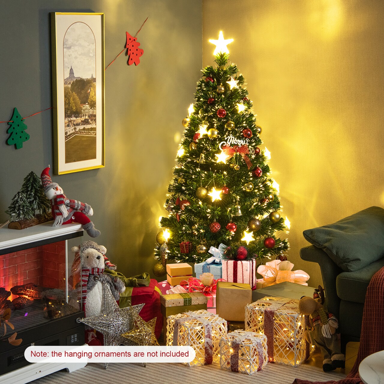 5 Ft Fiber Optic Artificial Christmas Tree Lighted Christmas Tree W/ 21 Star Led Lights And 180 Branch Tips